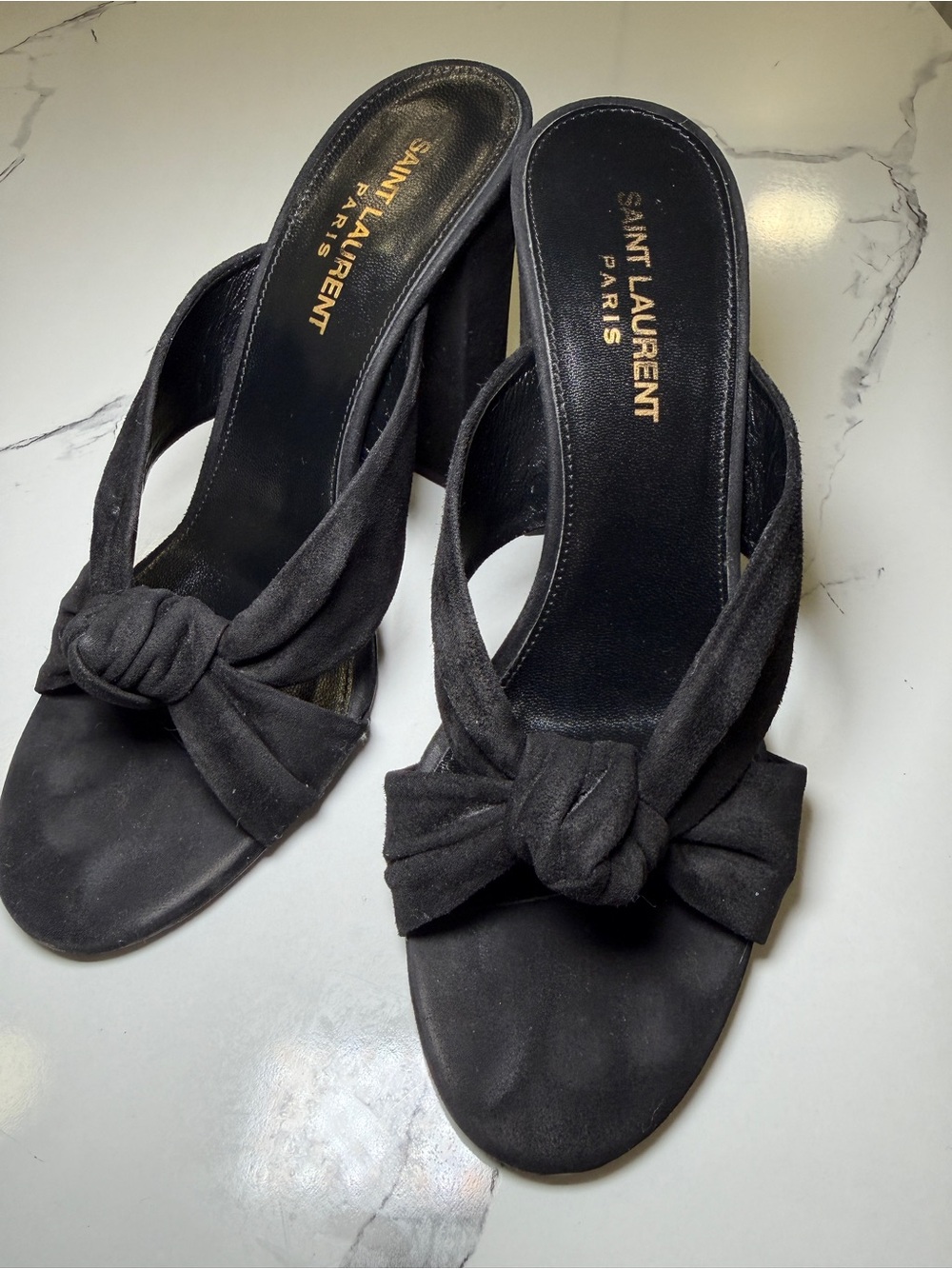 Saint Laurent Black Suede Knotted Slide Mules